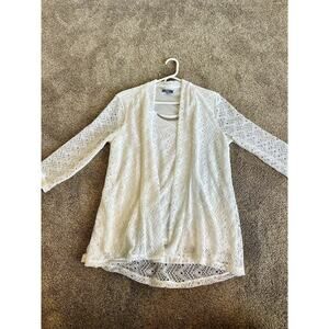 JM Collection Cardigan Set Top Womens M White Cream White Lace Crochet Tunic